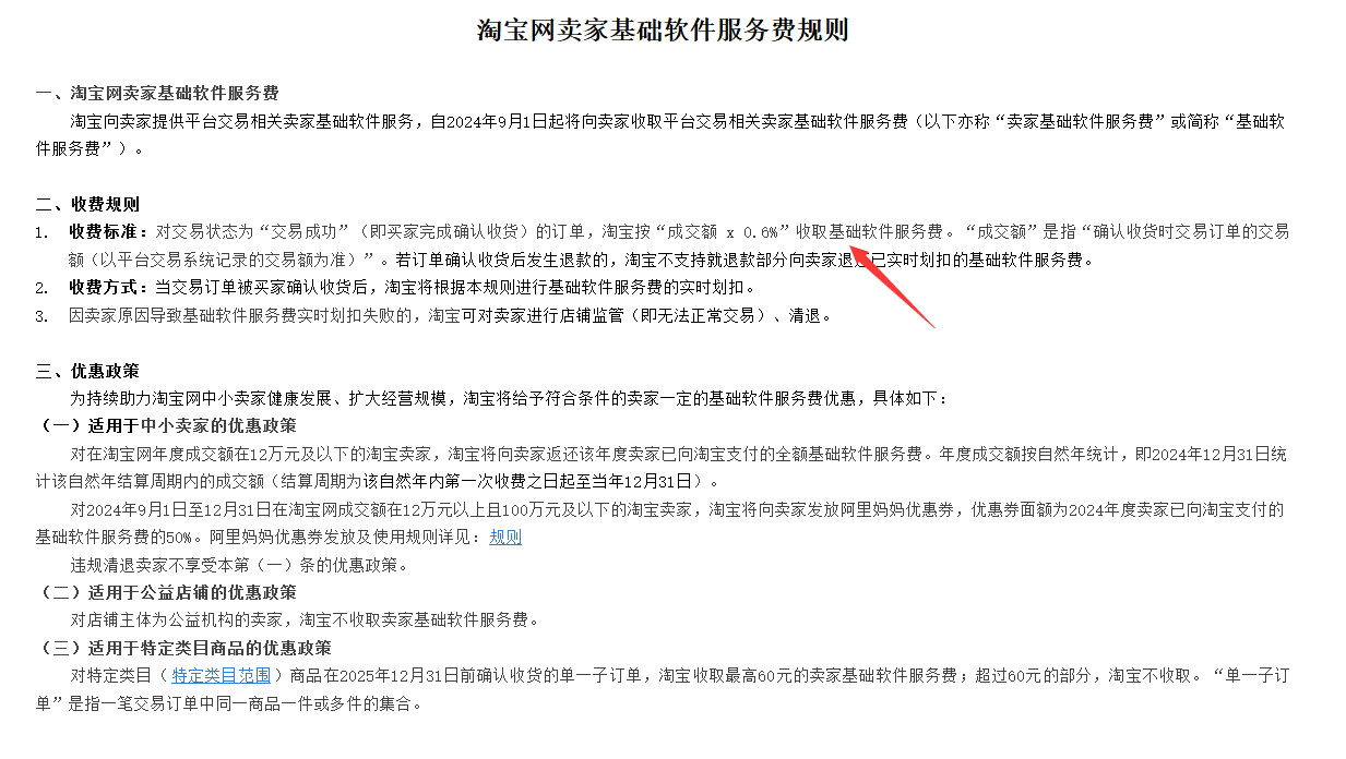 淘宝交易不再免费！将向全体商家收0.6%的基础软件服务费插图